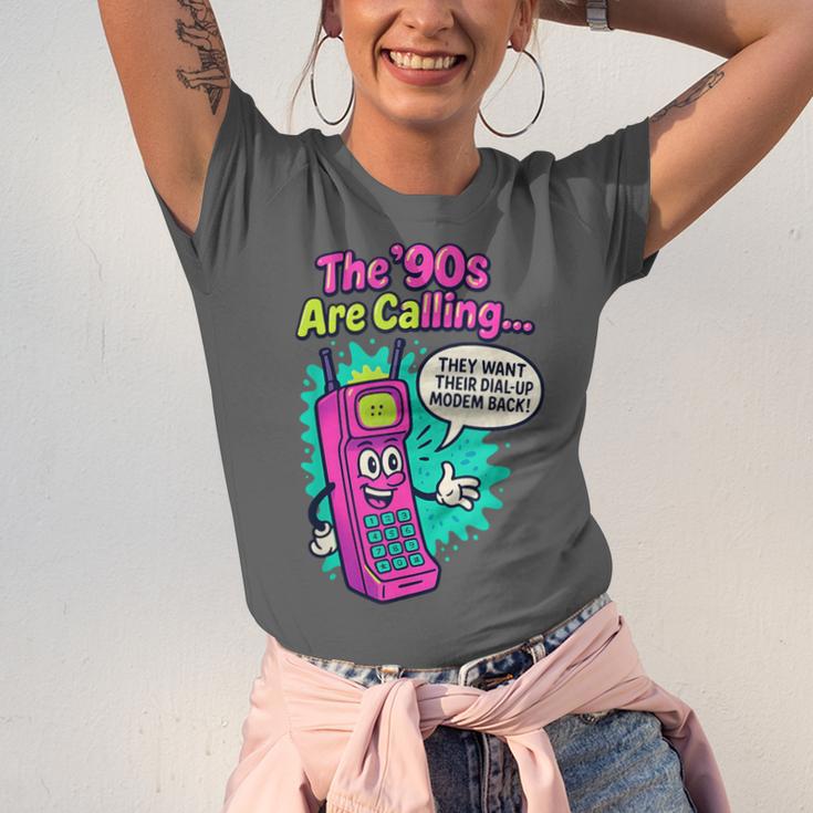 The 90s Are Calling Retro 90s Kid Nostalgia Gag Meme Unisex Jersey T-Shirt