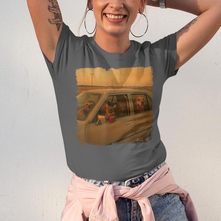 90s Roadtrip Animals Photo Cat Sloth Dog Retro Nostalgia Unisex Jersey T-Shirt