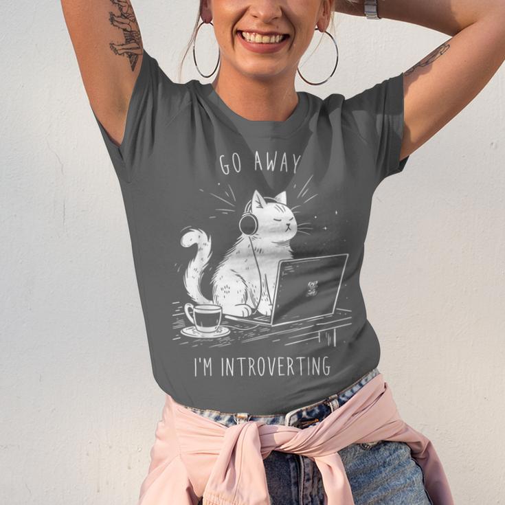 Antisocial Introvert Cat With Coffee On Computer Emo Goth For Men Women Unisex Jersey T-Shirt