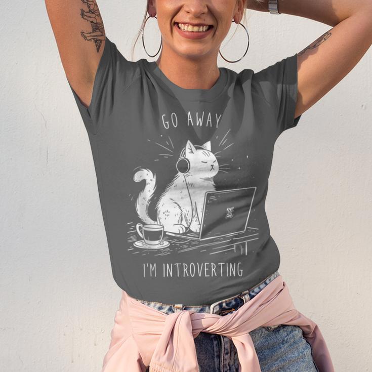 Antisocial Introvert Cat With Coffee On Computer Emo Goth Unisex Jersey T-Shirt