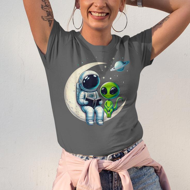 Astronaut Reading Book To Alien Shirt Moon Space Lover Kids Unisex Jersey T-Shirt