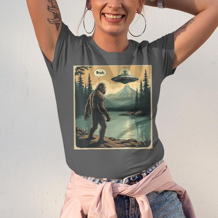 Bigfoot Sasquatch Alien Spaceship UFO Introvert Bruh Unisex Jersey T-Shirt Bigfoot Sasquatch Alien Spaceship UFO Introvert Bruh Unisex Jersey T-Shirt