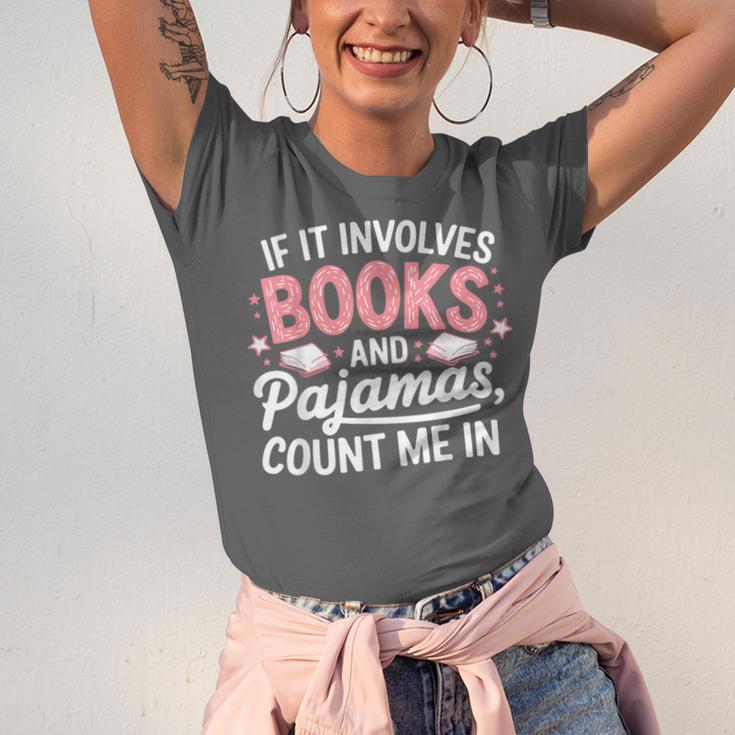 Book & Pajamas Humorous Book Lover Reading Bedtime Unisex Jersey T-Shirt