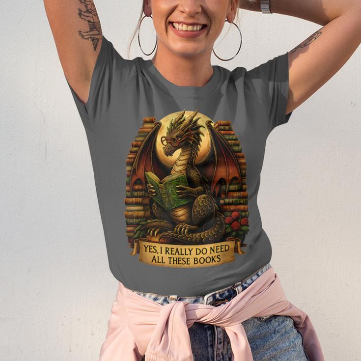 Book Dragon Yes I Really Do Need All These Books Men Women Unisex Jersey T-Shirt