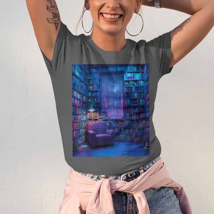 Book Library Bookshelf Armchair Window Pattern Print Unisex Jersey T-Shirt