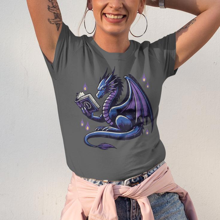 Book Lover Dragon Reading Cool Fantasy Women Girls Kids Men Unisex Jersey T-Shirt