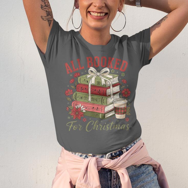 All Booked For Christmas Coquette Xmas Book Club Book Lovers Unisex Jersey T-Shirt