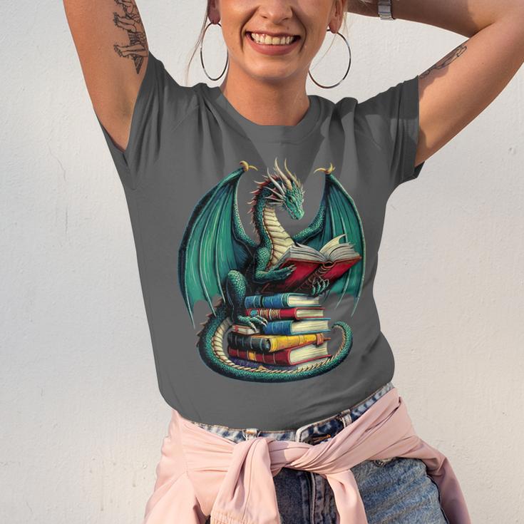 Books Dragon Reading Book Lover Unisex Jersey T-Shirt