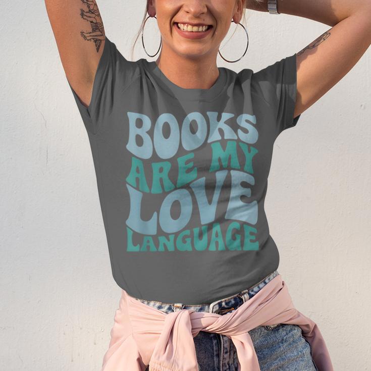 Books Are My Love Language Retro Book Quote Unisex Jersey T-Shirt Books Are My Love Language Retro Book Quote Unisex Jersey T-Shirt