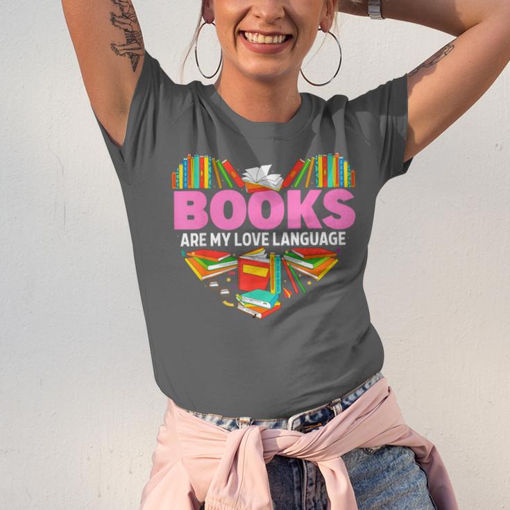 Books Are My Love Language Valentine's Day Reading Lover Unisex Jersey T-Shirt Books Are My Love Language Valentine's Day Reading Lover Unisex Jersey T-Shirt