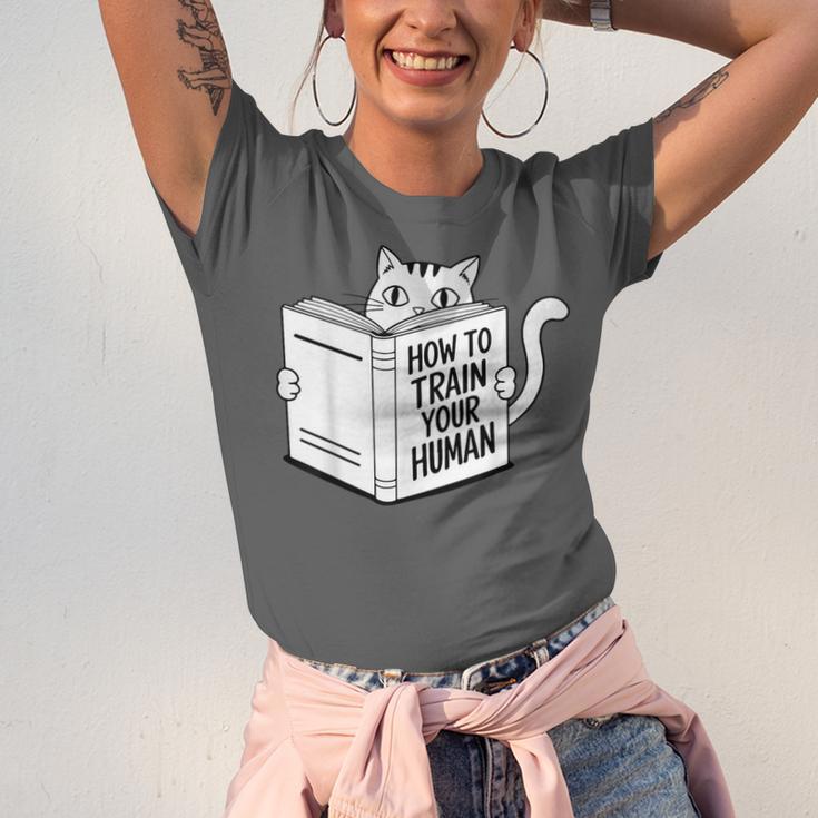 Cat Book Humor How To Train Your Human Unisex Jersey T-Shirt