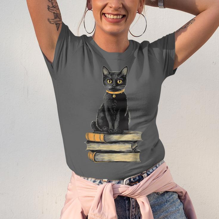 Cat Sitting On Books Unisex Jersey T-Shirt