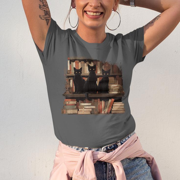 Cats Antique Books Academia Library Aesthetic Bookworm Unisex Jersey T-Shirt