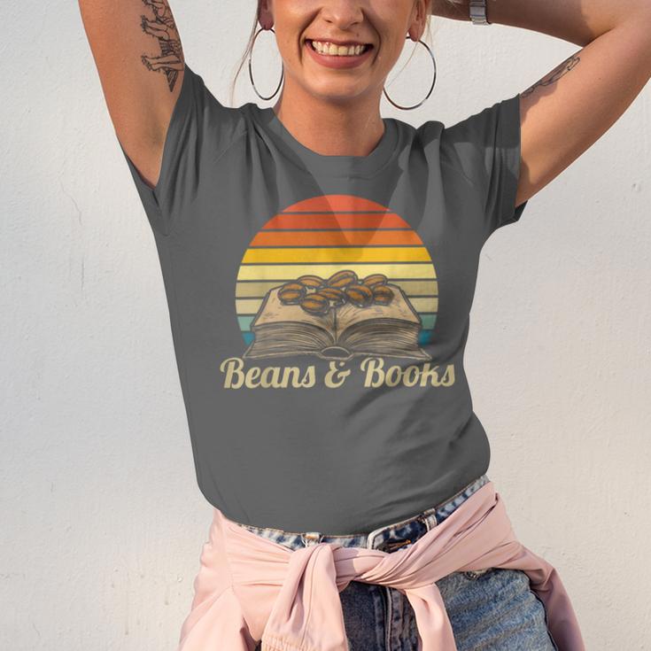 Coffee Beans & Books Retro Bookworm Librarian Unisex Jersey T-Shirt
