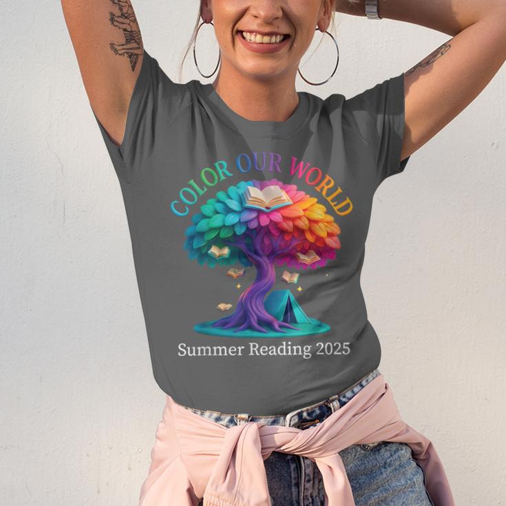 Color Our World Summer Reading 2025 Tree Book Lover Camping Unisex Jersey T-Shirt