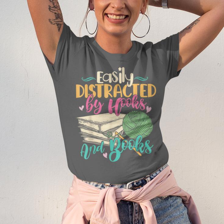 Crochet And Reading Crocheter Bookish Crocheting Book Lover Unisex Jersey T-Shirt