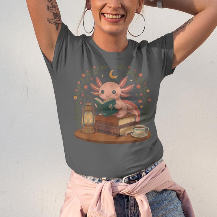 Cute Axolotl Reading Books Cozy Bookworm Unisex Jersey T-Shirt