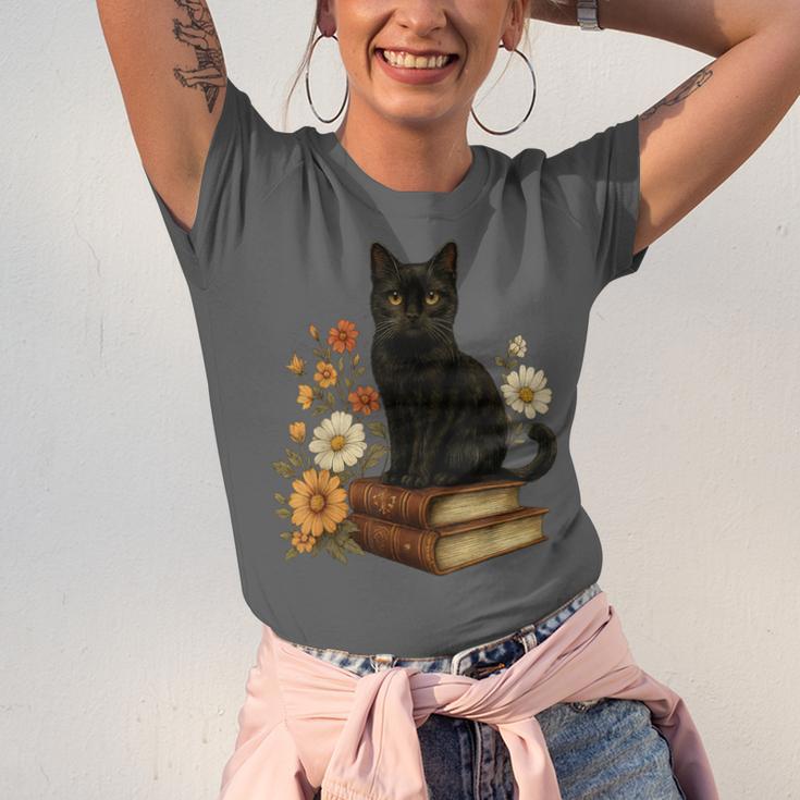 Cute Cat Book Flowers Unisex Jersey T-Shirt