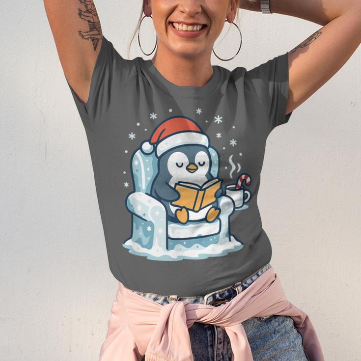 Cute Christmas Penguin Reading Book Cozy Winter Holiday Art Unisex Jersey T-Shirt Cute Christmas Penguin Reading Book Cozy Winter Holiday Art Unisex Jersey T-Shirt