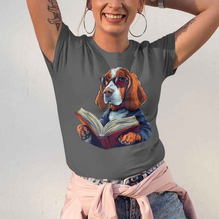 Cute Dog Basset Hound Reading Book Unisex Jersey T-Shirt Cute Dog Basset Hound Reading Book Unisex Jersey T-Shirt