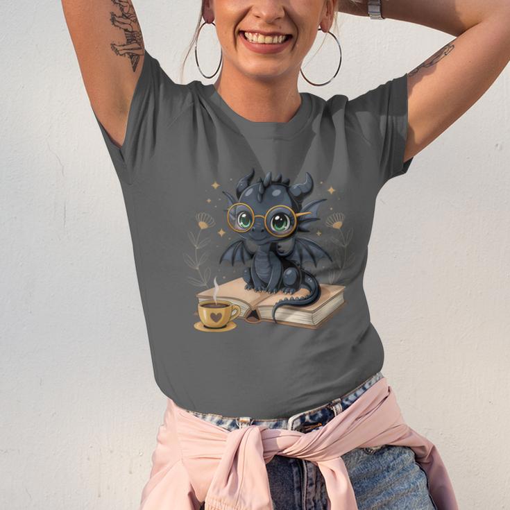 Cute Dragon Books Flower Bookworm Book Lover Unisex Jersey T-Shirt