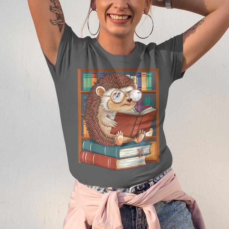 Cute Hedgehog Book Nerd Unisex Jersey T-Shirt