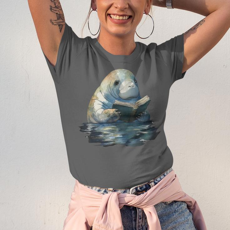 Cute Manatee Reading Book Bookworm Readers Manatee Lover Unisex Jersey T-Shirt Cute Manatee Reading Book Bookworm Readers Manatee Lover Unisex Jersey T-Shirt