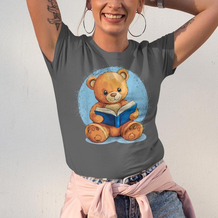 Cute Teddy Bear Reading Book Fun Unisex Jersey T-Shirt Cute Teddy Bear Reading Book Fun Unisex Jersey T-Shirt