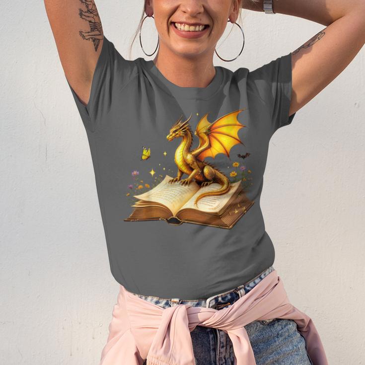 Dragon Fantasy Book Lover Bookish Reader Bookworm Wildflower Unisex Jersey T-Shirt
