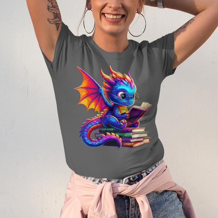 Dragon Reading a Book Bookworm Book Lover Unisex Jersey T-Shirt