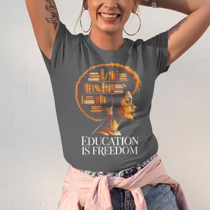 Education Is Freedom Afro Woman Book Illustration Unisex Jersey T-Shirt