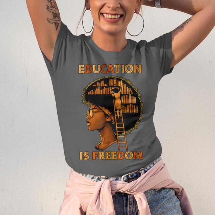 Education Is Freedom Teacher Book Black History Month Unisex Jersey T-Shirt