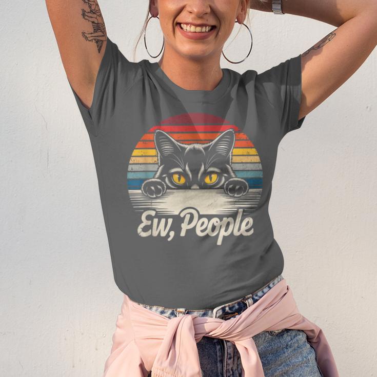 Ew People Retro Cat Vintage Anti Social Introvert Unisex Jersey T-Shirt