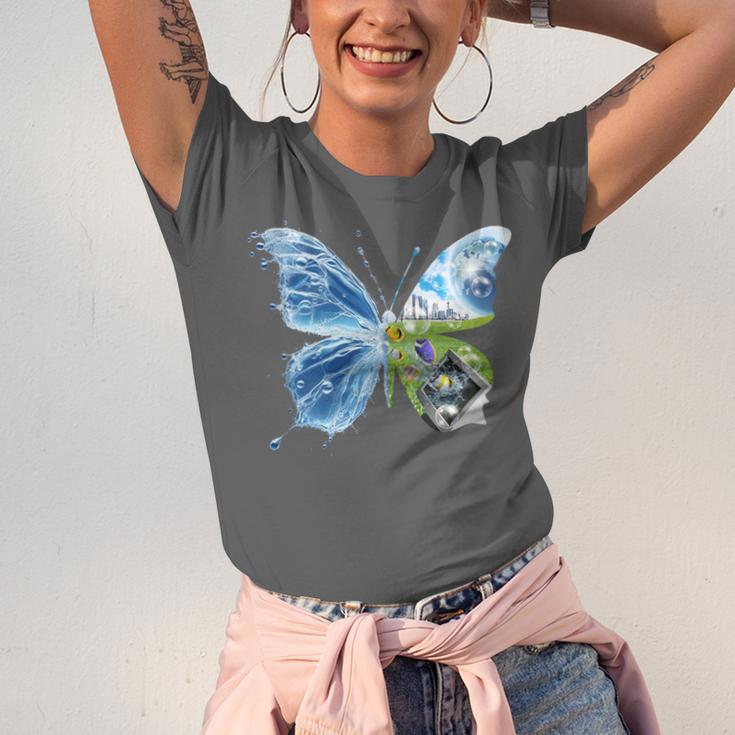 Frutiger Aero Aesthetic Butterfly Computer Fishes Scenery Unisex Jersey T-Shirt
