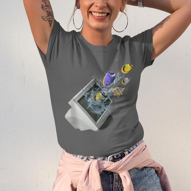 Frutiger Aero Aesthetic Tech Computer Aquarium Fishes Unisex Jersey T-Shirt