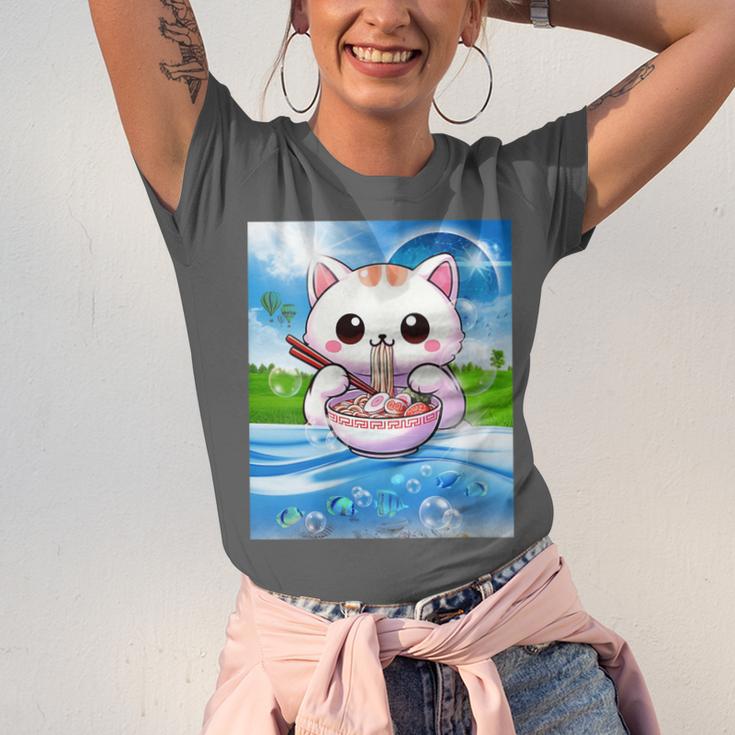 Frutiger Aero Aesthetic Tech Kawaii Ramen Cat Fishes Unisex Jersey T-Shirt