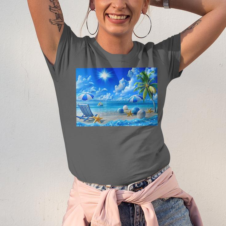 Frutiger Aero Beach Y2k Aesthetic Palm Tree Sand Ocean Unisex Jersey T-Shirt