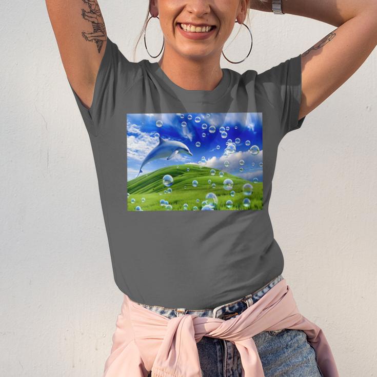 Frutiger Aero Dolphin Meadow Aesthetic Y2k 2000s Ironic Unisex Jersey T-Shirt