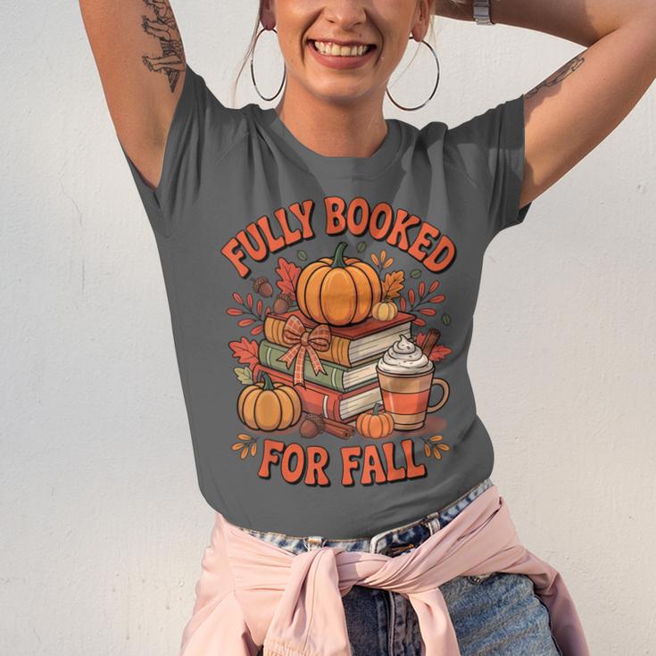 Fully Booked For Fall Books Pumpkin Autumn Thanksgiving Unisex Jersey T-Shirt