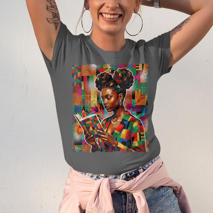 Geometric History Educated Women Reading Book Melanin Unisex Jersey T-Shirt