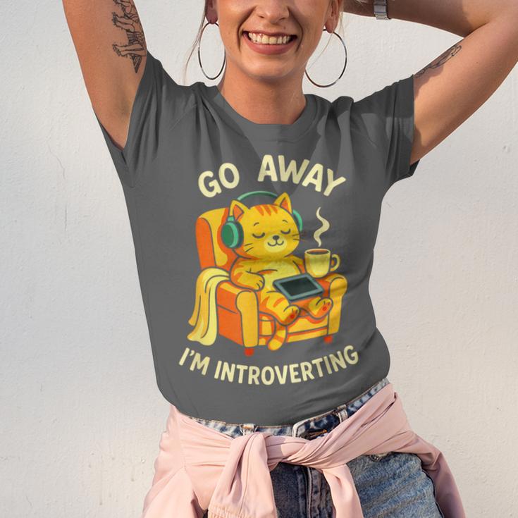 Go Away I'm Introverting Cat Coffee Headphones Unisex Jersey T-Shirt Go Away I'm Introverting Cat Coffee Headphones Unisex Jersey T-Shirt