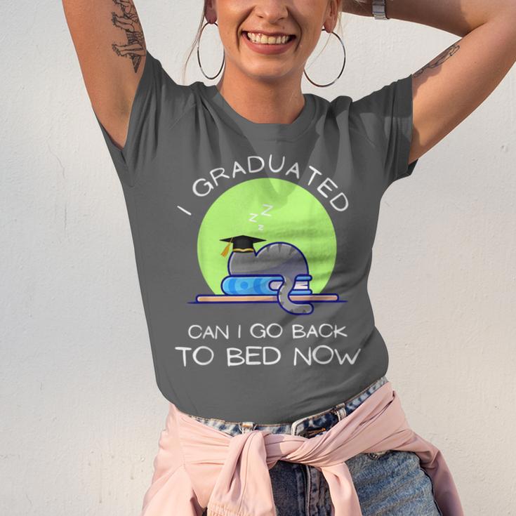 I Graduated Can I Go Back To Bed Now Cat Graduation For Men Women Girls Kids Unisex Jersey T-Shirt