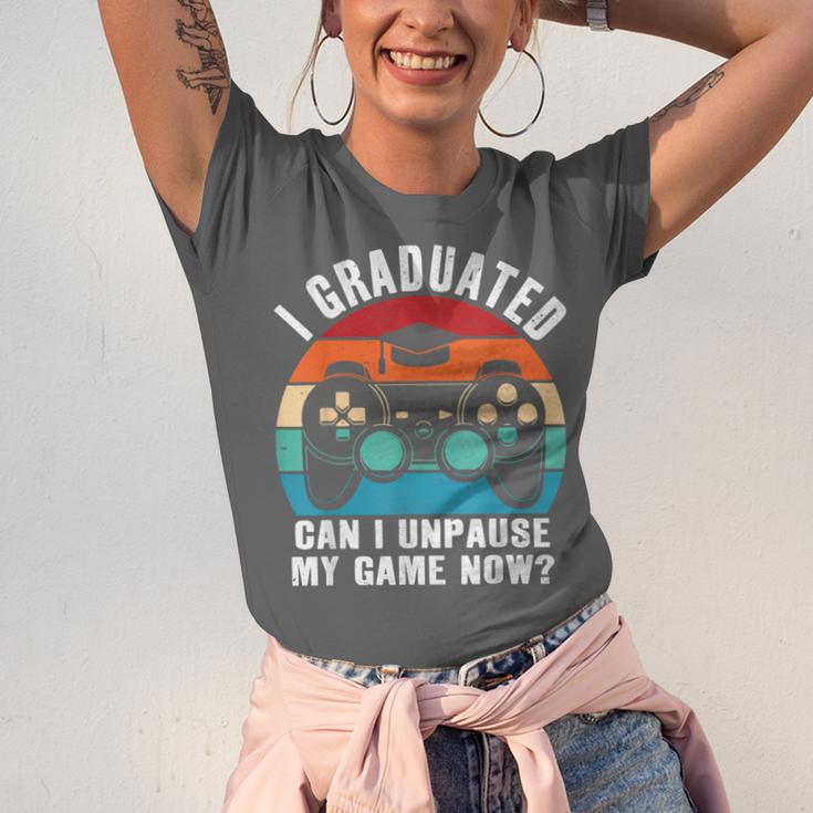I Graduated Can I Unpause My Game Now Retro Graduation Unisex Jersey T-Shirt