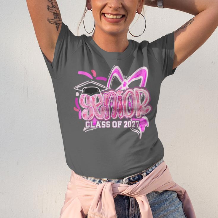Graduation 2027 Senior 2027 Class Of 2027 Coquette Pink Girl Unisex Jersey T-Shirt