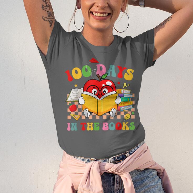 Groovy 100 Days In The Books Reading 100th Day Of School Unisex Jersey T-Shirt Groovy 100 Days In The Books Reading 100th Day Of School Unisex Jersey T-Shirt