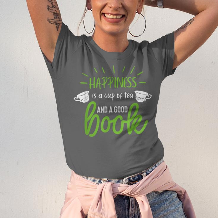 Happiness Is a Cup Of Tea And a Good Book Unisex Jersey T-Shirt