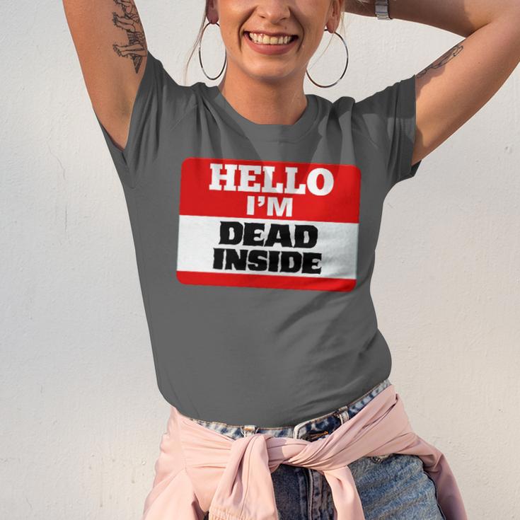 Hello I'm Dead Inside Name Tag Introvert Sarcastic Unisex Jersey T-Shirt