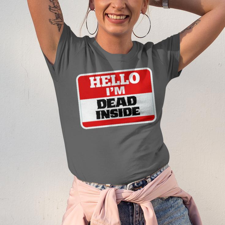 Hello I'm Dead Inside Name Tag Sarcastic Introvert Unisex Jersey T-Shirt Hello I'm Dead Inside Name Tag Sarcastic Introvert Unisex Jersey T-Shirt