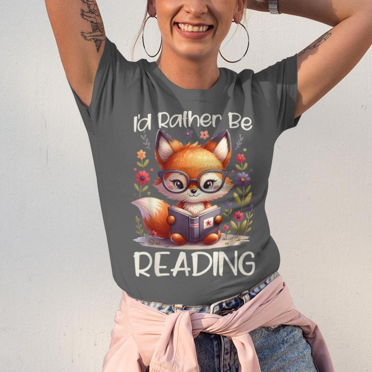 I'd Rather Be Reading Cute Fox Book Lover Reader Bookworm Unisex Jersey T-Shirt