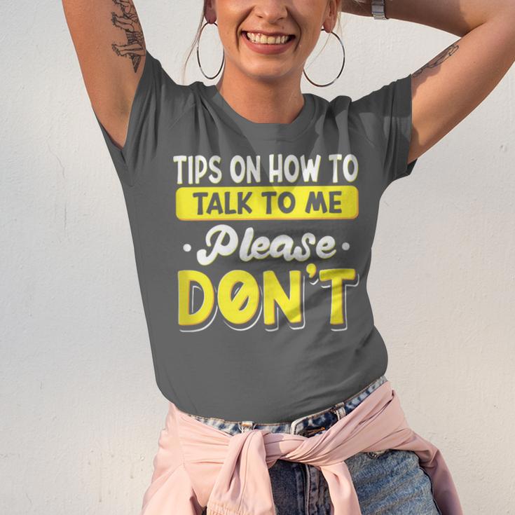 Introvert Tips On How To Talk To Me Please Don't Antisocial Unisex Jersey T-Shirt